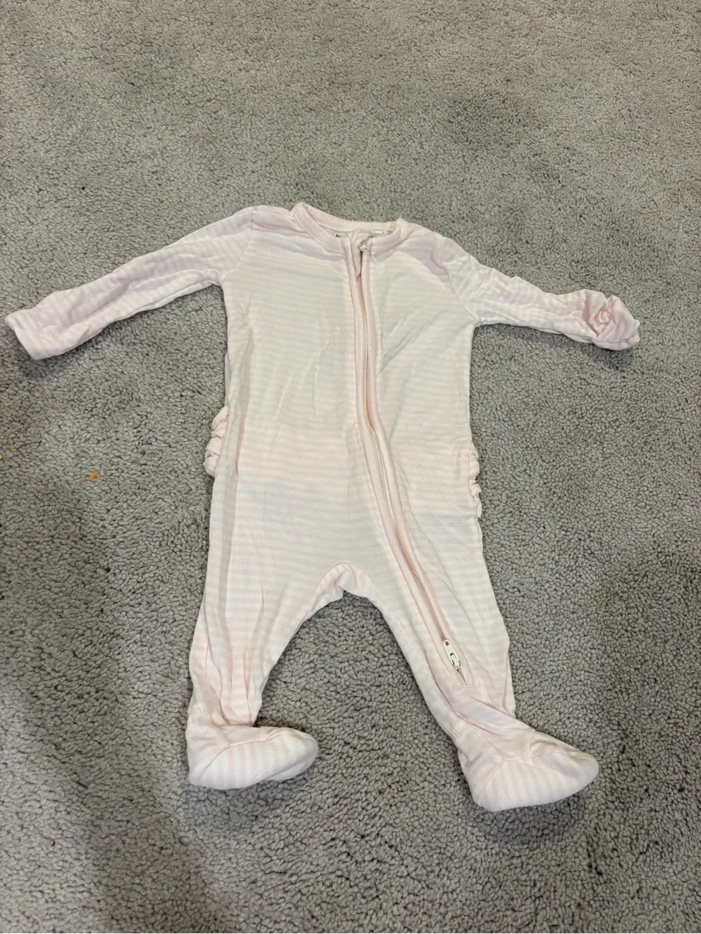 Angel Dear Light Pink Striped Footed One-Piece with 2 Way Zipper